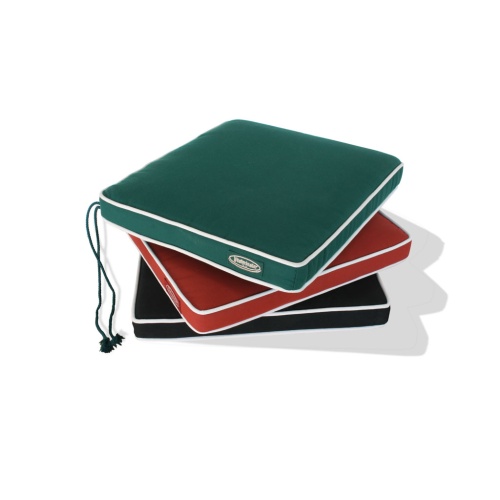 image of three 72810MTO cushions on top of each other in Forest Green, Teracotta, and Navy Blue on white background
