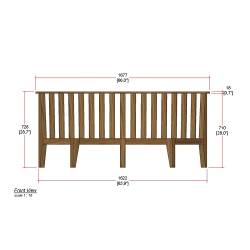 13343 Kafelonia Sofa Sectional Teak Frame Only showing autocad of back view on white background