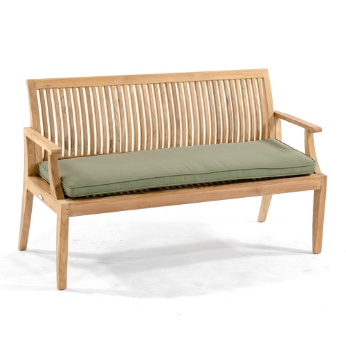 13811ph Laguna 6 foot teak bench on grass lawn and two trees in background