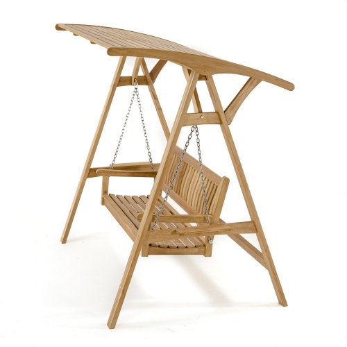 13955 veranda swinging bench with teak canopy set angled side aerial view on white background
