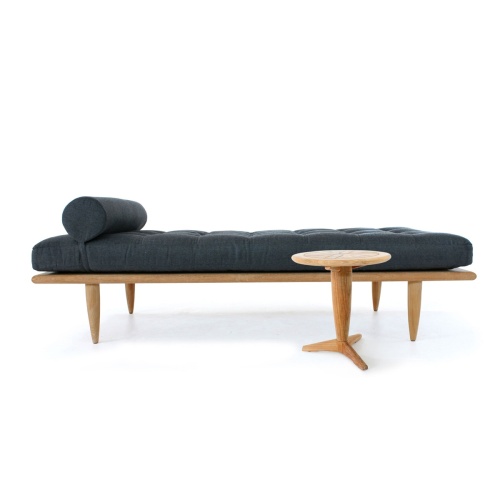 14815 saloma teak side table in front of saloma cushioned daybed set front view on white background