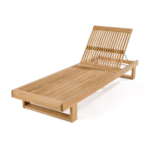 16770 Horizon Teak Chaise Lounger with backrest inclined angled front view on white background