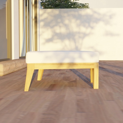 18068DP Kafelonia 1 seater Backless Bench on wood patio in side view with glass door of house in background
