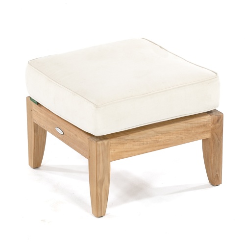 18652 Laguna teak ottoman with canvas colored cushion top view on white background