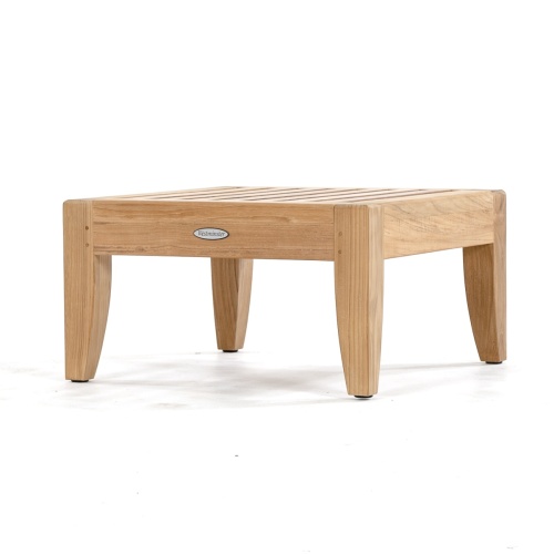 18652 Laguna teak Ottoman with Natte Chine colored cushion in angled side view on white background