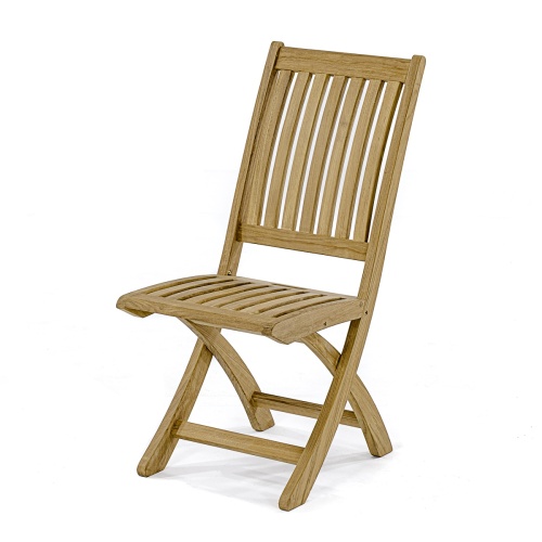 11602S Barbuda Teak Folding Chair side angled facing front view on white background