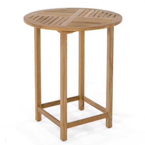 70083 Somerset teak 36 inch round bar table angled top view on white background