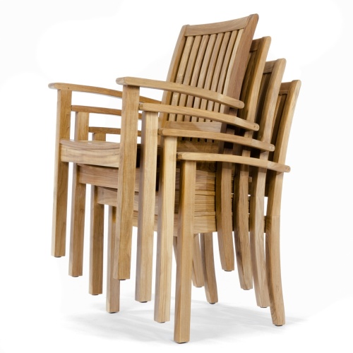 70210 Sussex teak 5 piece square Dining Set of 4 teak armchairs with optional seat cushions and a teak 36 Inch square dining table in side view on white background