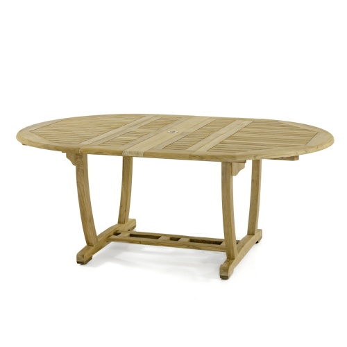 15548 Martinique Teak Table shown with double butterfly leaves extended in angled top view on white background