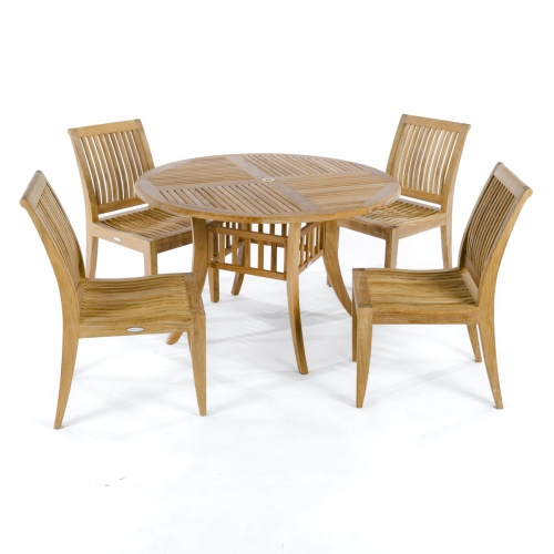70291 Hyatt Laguna 5 piece teak Dining Set angled top view on white background