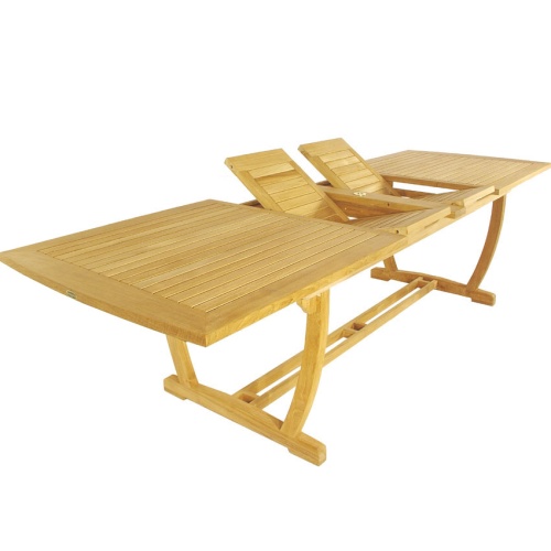 70466 Odyssey teak dining table angled showing double butterfly leaf extensions on white background