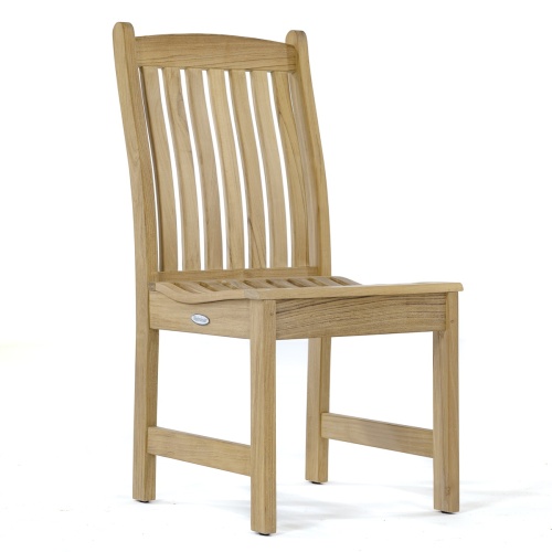 11315 Veranda Teak Dining Side Chair facing right with optional canvas color cushion on white background