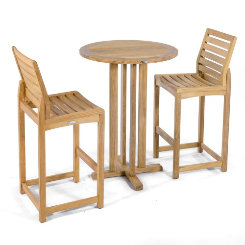 70499 Somerset 3 piece Bistro Teak Bar Set with optional seat cushions on white background