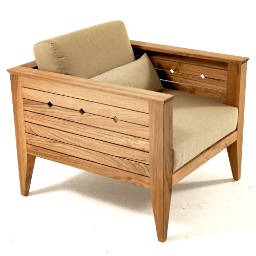 70506 Craftsman teak lounge chair with cushion angled on white background