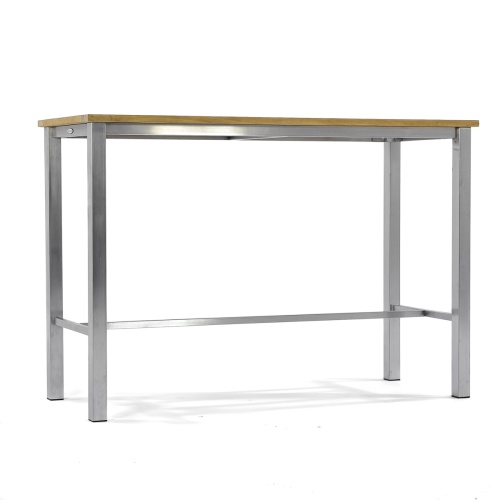 70631 Somerset Vogue rectangular teak and stainless bar table angled view on white background