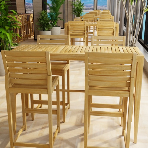 70649 Laguna Somerset Side Barstool Set in a hospitality setting showing aerial view next to a wall of windows overlooking the ocean