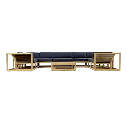 70755 Maya 6pc Lounge Set with cushions in U shape in angled side view on patio with staircase of house in the  background