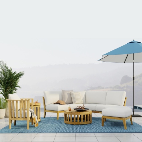 70929 Kafelonia 6 piece Sofa Sectional Set aerial view on stone tiled pool deck with a potted plant next to a pool