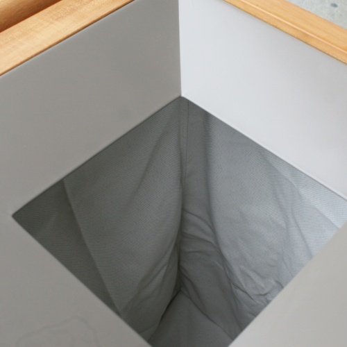 78165CV Laundry Bag Retrofit for Teak Palazzo Series Receptacles closeup of aluminum lid 