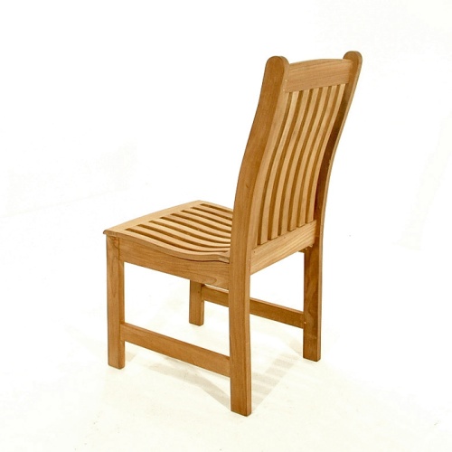 11315RF Veranda teak dining side chair rear angled view on white background
