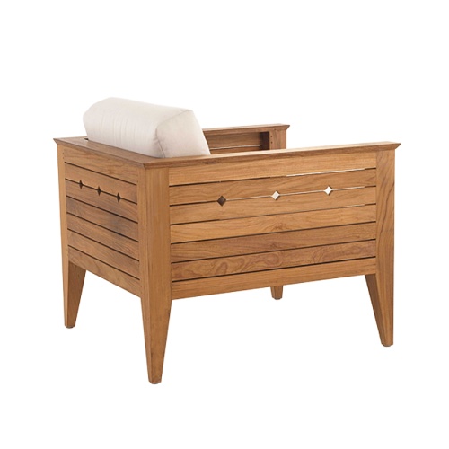 12160dp Craftsman teak armchair with cushion side angled view on white background