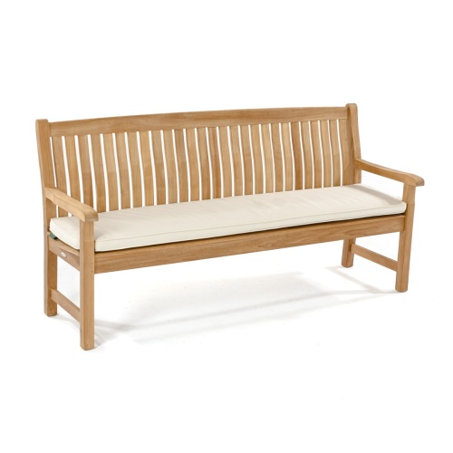 13883 Veranda 6 foot long Teak Bench angled view with canvas color optional cushion on seat on white background