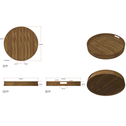 14170TO Kafelonia teak Round Tray autocad on white background