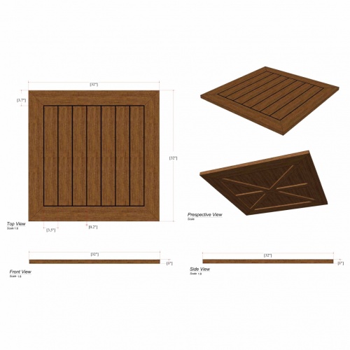 15763 Vogue 32 inch square table top autocad on white background