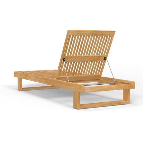 16770 Horizon Teak Chaise Lounger with backrest inclined angled back view on white background