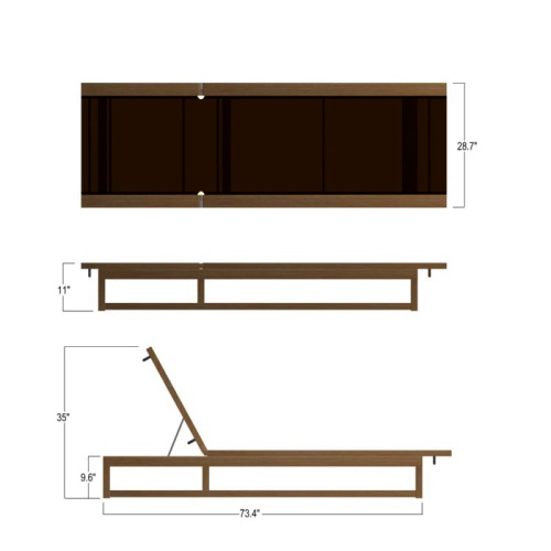 16771 Maya Chaise Lounger in tobacco Textilene mesh fabric autocad of the top and side views on a white background