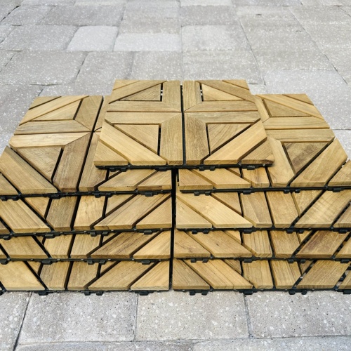 18044 Diamond Type E teak Floor Tile showing 1 case assembled showing closeup view of design