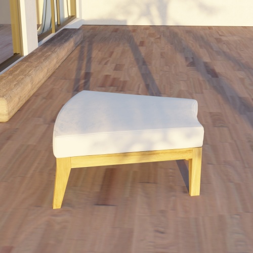 18068DP Kafelonia 1 seater Backless Bench on wood patio in side view next to a glass door of house in background