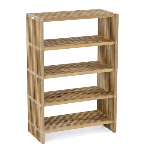 18221 Teak Storage Shelf 48 inch height angled view on white background