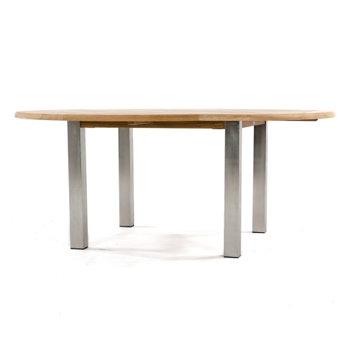 25015 Vogue teak and stainless steel 6 foot Round Table side view on white background