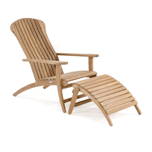 70000 teak Adirondack Chair and footrest side view on white background 