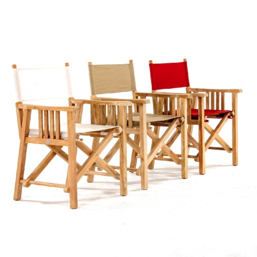 70006 Veranda teak director chair showing fabric colors side angle view on white background