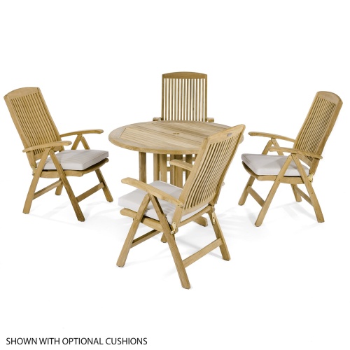 70028 Barbuda Reclining teak round Dining Set aerial view on white background