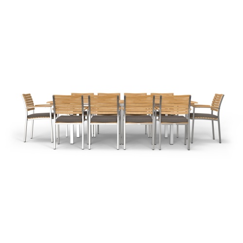 70055 Vogue 11 piece Dining Set with a Vogue Rectangular Table and 10 Dining Armchairs with optional seat cushions in angled end view on white background 