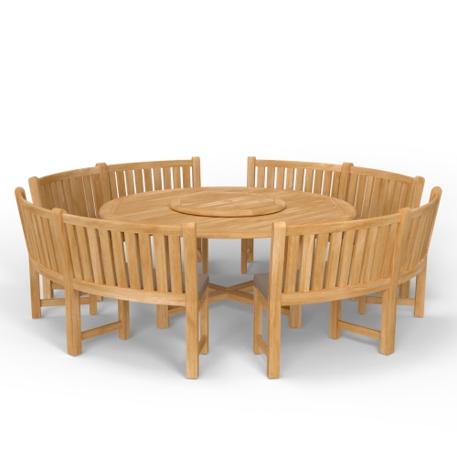 70067 Buckingham teak Curved Bench Dining Set in angled side view on white background
