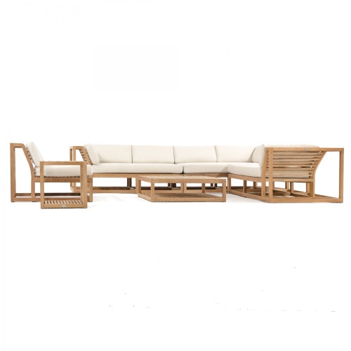 70230 Maya deep seating collection on outdoor patio with potted tree and house with glass door in background