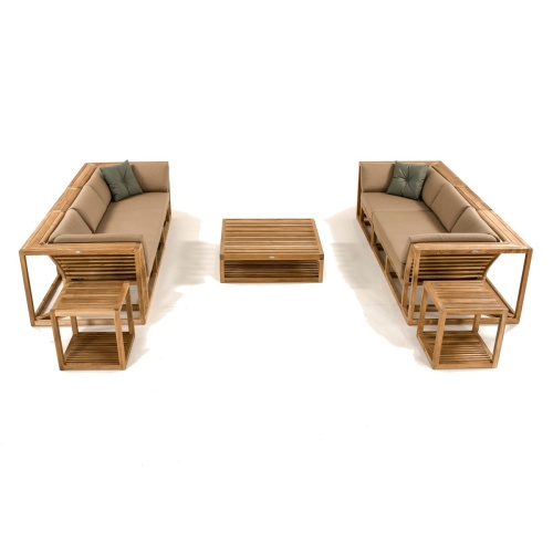 70234 Maya 7 pc Twin Sofa Set of Maya 2 Corner Sectionals and a Left and Right Side Sectionals and 2 End Tables and a Coffee Table in angled back view on white background 