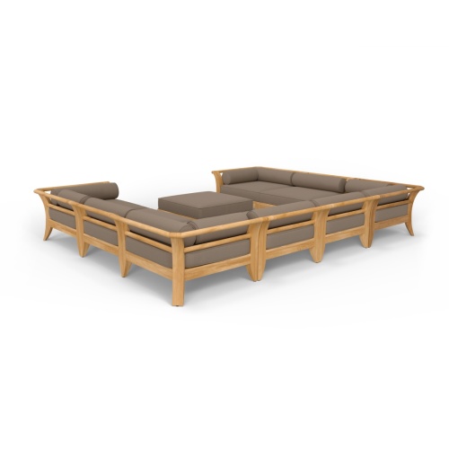 70282 Aman Dais 9 pc teak Daybed Sectional Set with bolsters and cushions in angled back view on a white background