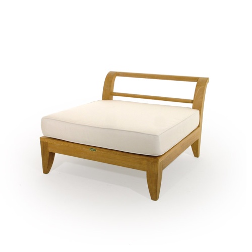 16765 Aman Dais Corner Teak Sectional with canvas colored cushions in angled front view on white background