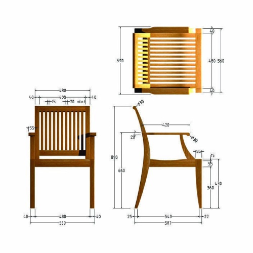70301 Laguna teak dining chair autocad on white background