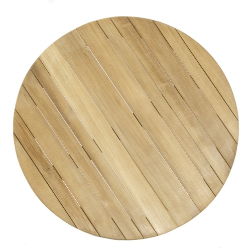 15629 Surf teak 42 inch round folding dining table in aerial view of table top on white background