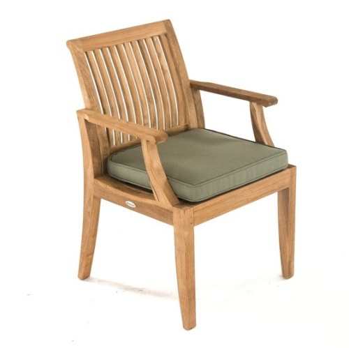 12810 Laguna Teak Dining Armchair with optional canvas chair cushion in angled front view on white background