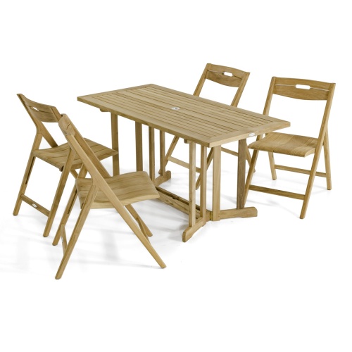 70475 Surf Nevis 5 piece teak rectangular Dining Set angled view on white background