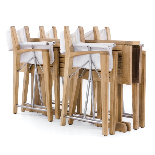 70476 Odyssey 5 piece Outdoor Dining Set showing 4 folding director chairs and 5 foot rectangular teak folding dining table completely folded on white background