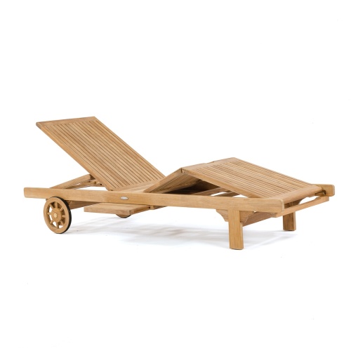 70510 Somerset teak chaise frame angled showing reclined back rest and upright articulating knee area upright on white background