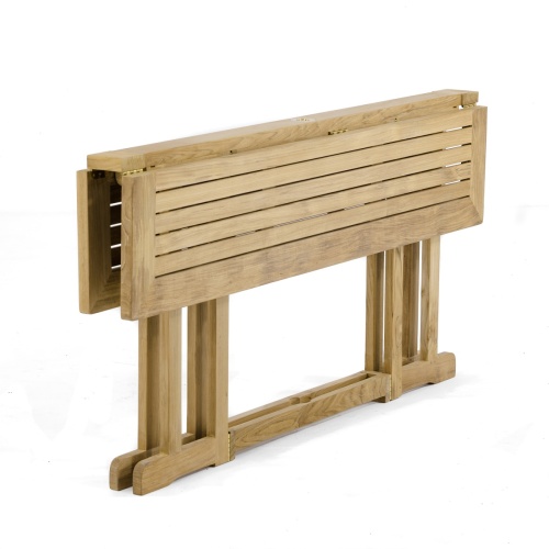 70605 Vogue Nevis 60 inch rectangular folding table end angled showing both sides folded down for storage on white background